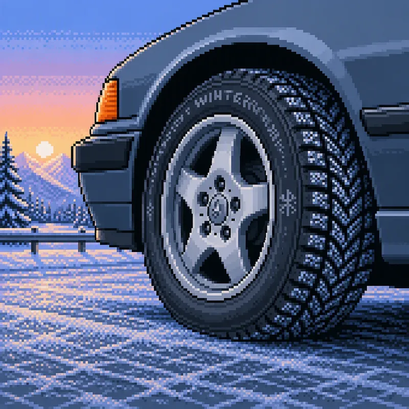 Auton talvirengas lumisella tiellä