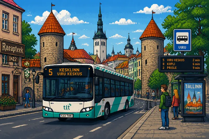 Moderni bussi liikenteessä Tallinnan kadulla Moderni bussi liikenteessä Tallinnan kadulla