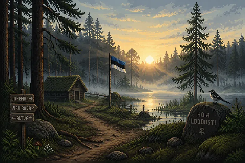 Sumuinen virolainen metsä auringonnousun aikaan Sumuinen virolainen metsä auringonnousun aikaan