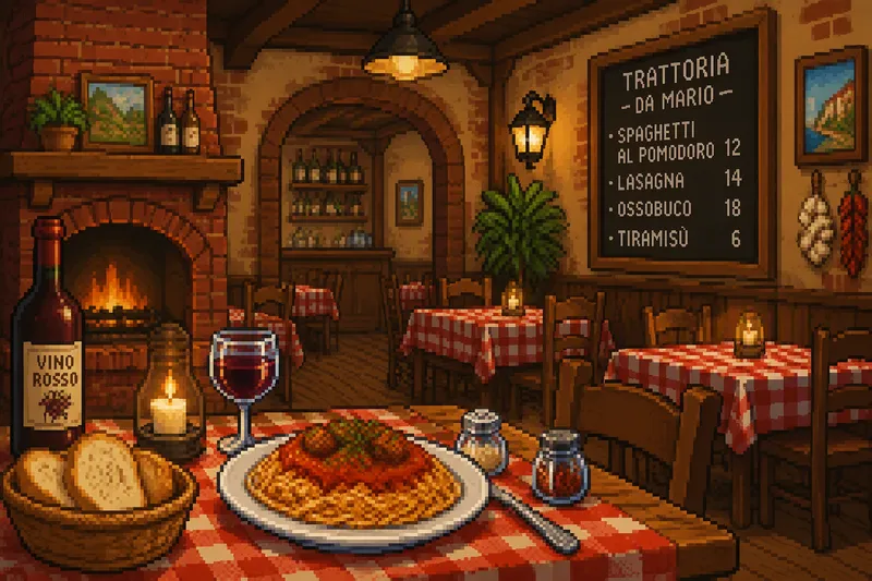 Tunnelmallinen italialainen ravintola hämärässä valaistuksessa Tunnelmallinen italialainen ravintola hämärässä valaistuksessa