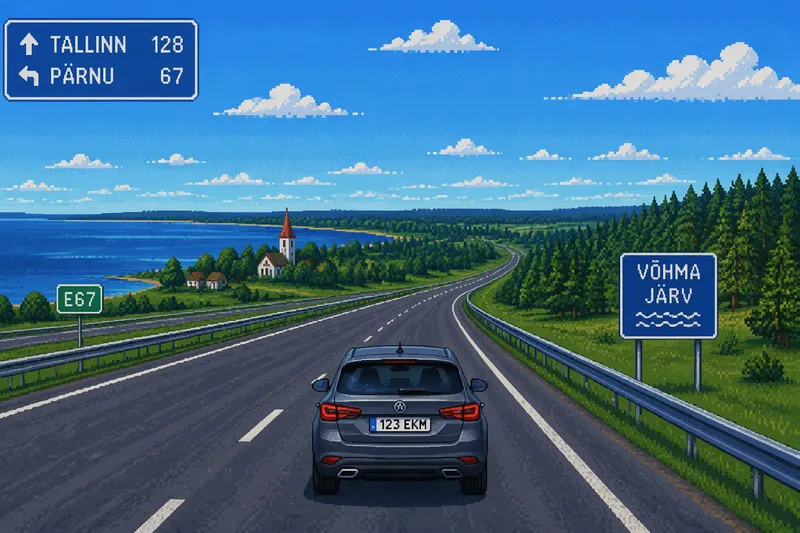 Auto ajamassa maantiellä Virossa Auto ajamassa maantiellä Virossa
