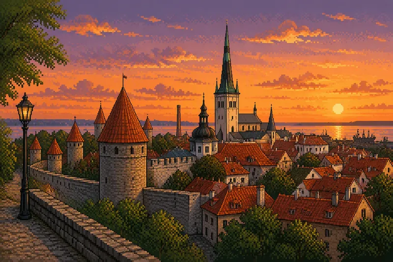 Tallinnan vanhakaupunki auringonlaskun aikaan Tallinnan vanhakaupunki auringonlaskun aikaan