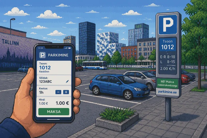 Moderni parkkipaikka ja mobiilisovellus pysäköintiin