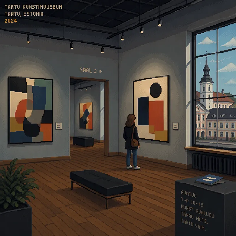 Moderni taidemuseo ja taideteoksia esillä seinällä Moderni taidemuseo ja taideteoksia esillä seinällä