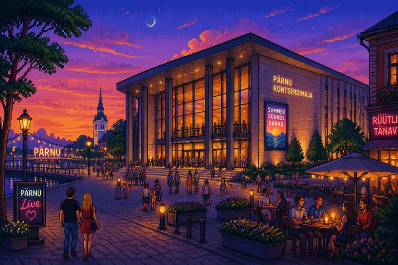 Moderni konserttitalo iltavalaistuksessa Moderni konserttitalo iltavalaistuksessa