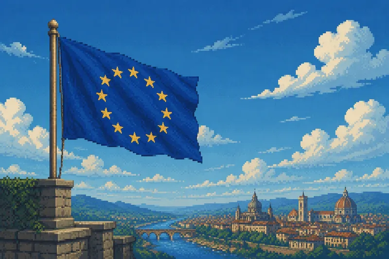 Euroopan unionin lippu heilumassa tuulessa